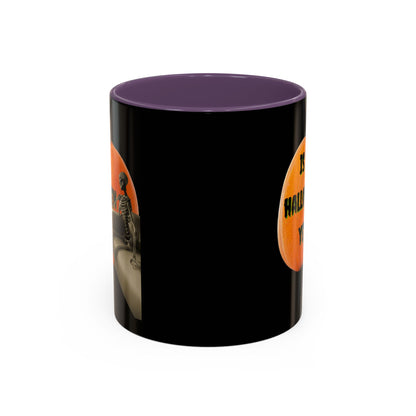 Is it Halloween yet? Skeleton's Giant Pumpkin Black Accent Mug by CreepyCrafts.boo