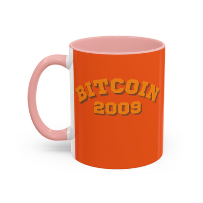 Bitcoin 2009 Orange Accent Mug by cypherpunkgear.com