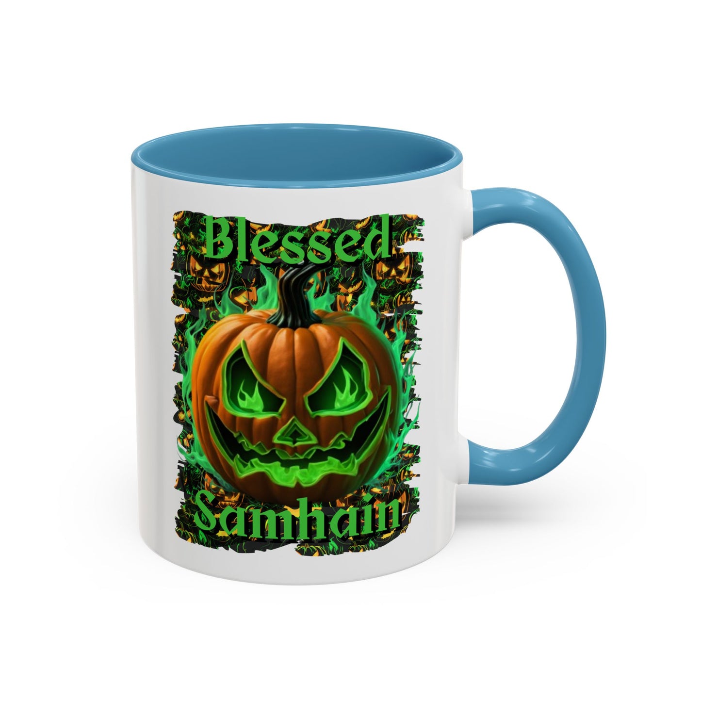 Blessed Samhain Green Jack White Accent Mug by CreepyCrafts.boo