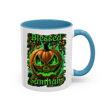 Blessed Samhain Green Jack White Accent Mug by CreepyCrafts.boo