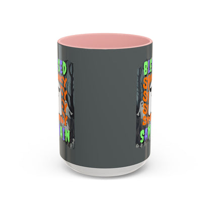 Spooky Blessed Samhain Ghost Mixed font Accent Mug by CreepyCrafts.boo