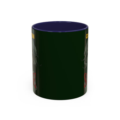 Caution, Savage Dark Green Accent Mug by cypherpunkgear.com