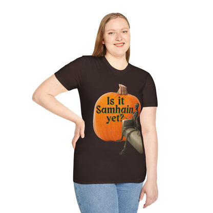 Is It Samhain Yet? Skeleton's Giant Pumpkin Dark colors Unisex T-Shirt by CreepyCrafts.boo