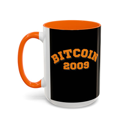 Bitcoin 2009 Black Accent Mug by cypherpunkgear.com