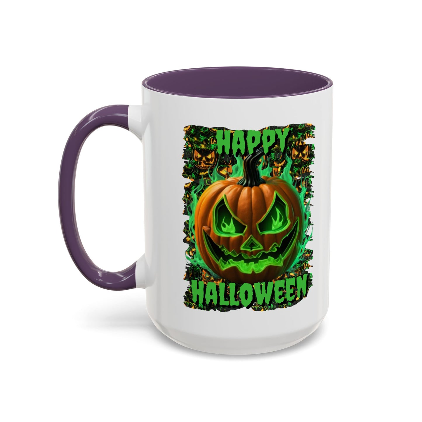 Happy Halloween Green Jack White Accent Mug by CreepyCrafts.boo