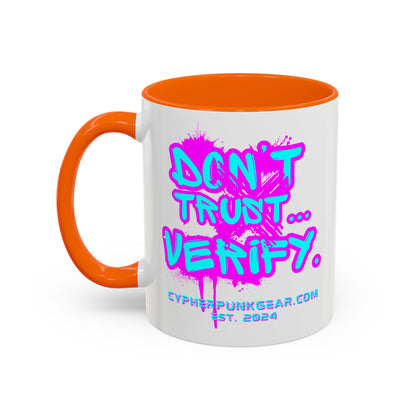 Don't Trust...Verify. White Accent Mug by cypherpunkgear.com