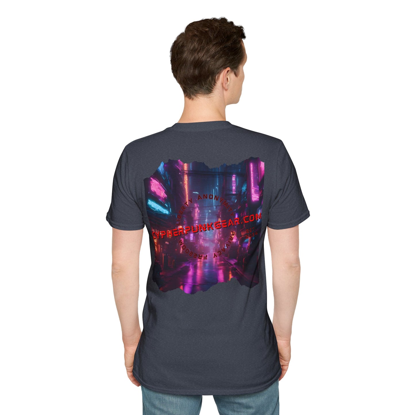 2-sided, cypherpunkgear.com Logo & Cityscape Dark colors Unisex T-Shirt by cypherpunkgear.com
