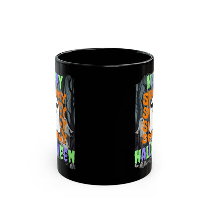 Spooky Happy Halloween Ghost MXfont Black Mug by cypherpunkgear