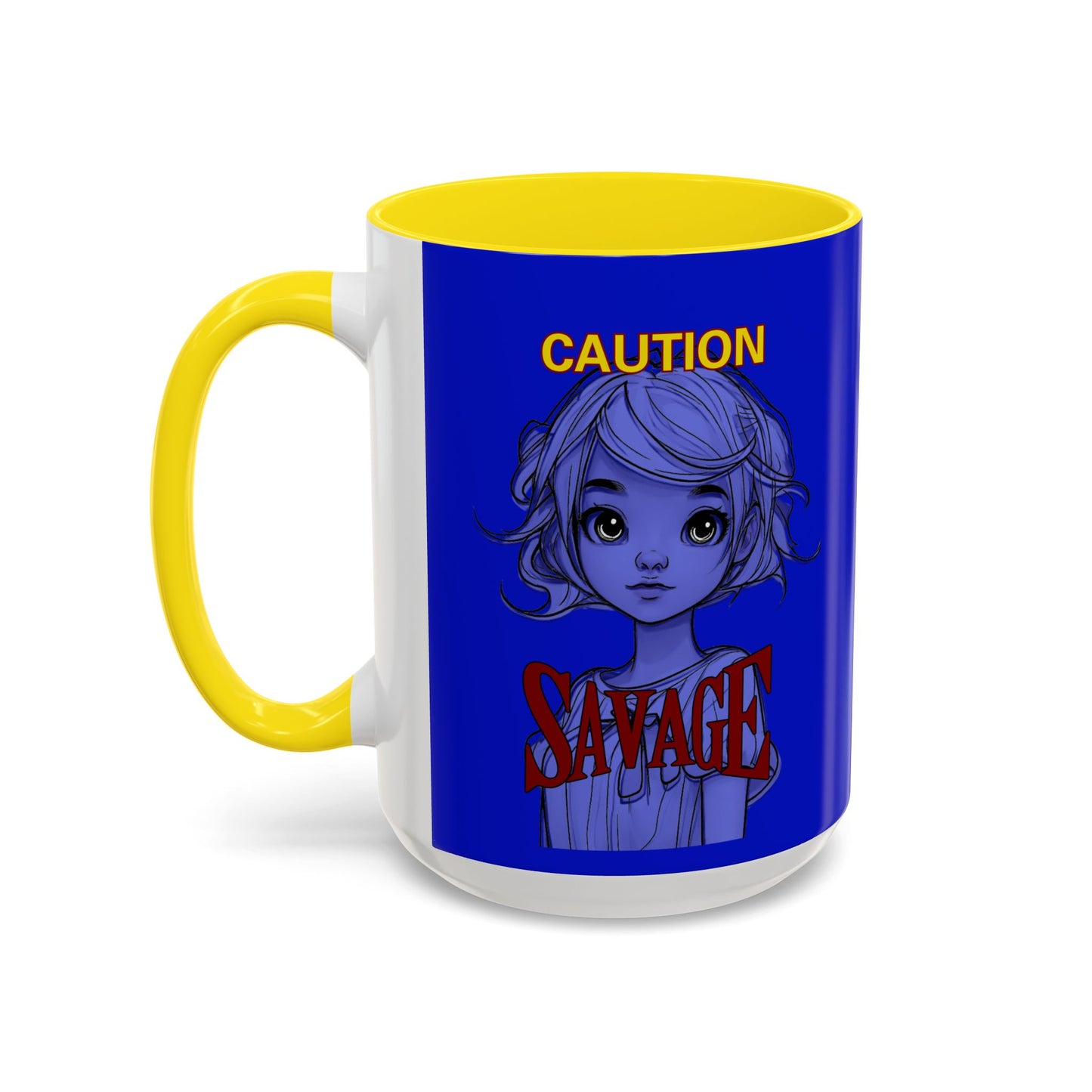Caution, Savage Dark Blue Accent Mug by cypherpunkgear.com