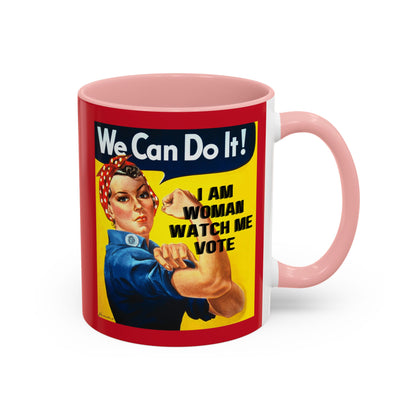 I Am Woman Watch Me Vote Rosie Red Accent Mug by cypherpunkgear.com