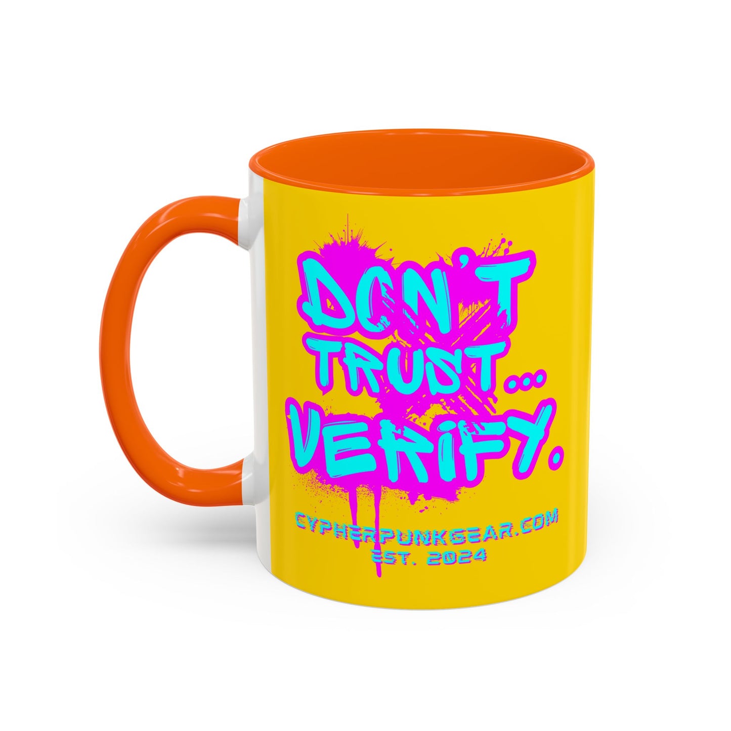 Don't Trust...Verify. Yellow Accent Mug by cypherpunkgear.com