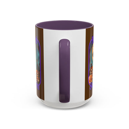 Blessed Samhain Cute Witch Purple font Brown Accent Mug by CreepyCrafts.boo