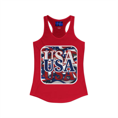Red White and BLUE USA Patriot Women's Racerback Tank Top by cypherpunkgear.com