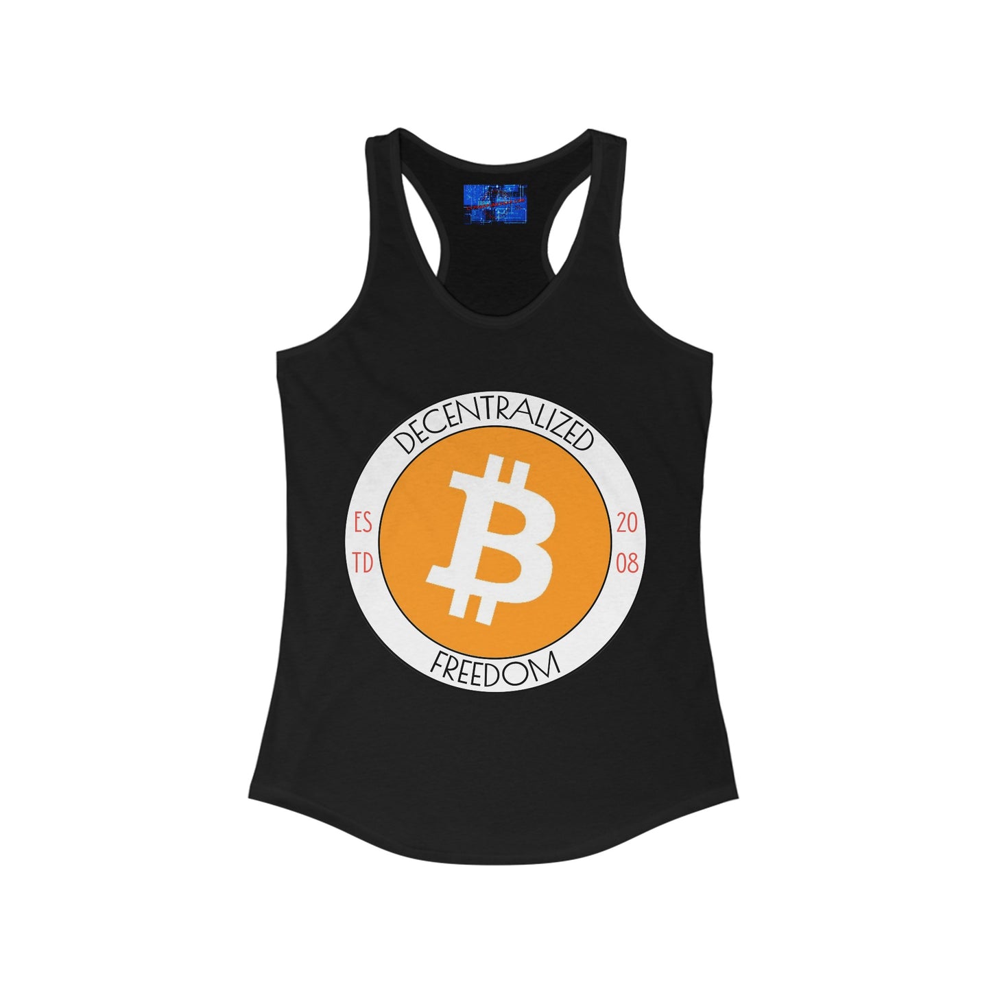 Bitcoin Decentralized Freedom Women's Racerback Tank Top by cypherpunkgear