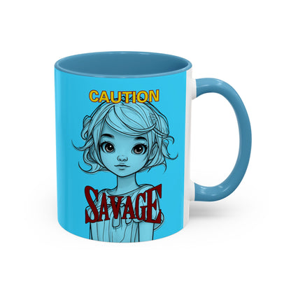 Caution, Savage Light Blue Accent Mug by cypherpunkgear.com