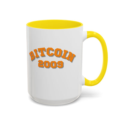 Bitcoin 2009 White Accent Mug by cypherpunkgear.com