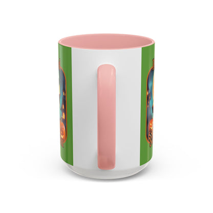 Blessed Samhain Little Witch Orange font Green Accent Mug by CreepyCrafts.boo