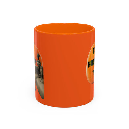Is it Halloween yet? Skeleton's Giant Pumpkin Orange Accent Mug by CreepyCrafts.boo