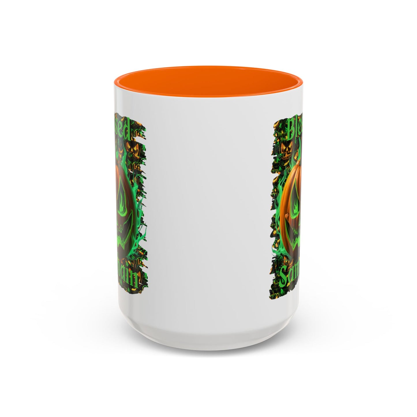 Blessed Samhain Green Jack White Accent Mug by CreepyCrafts.boo