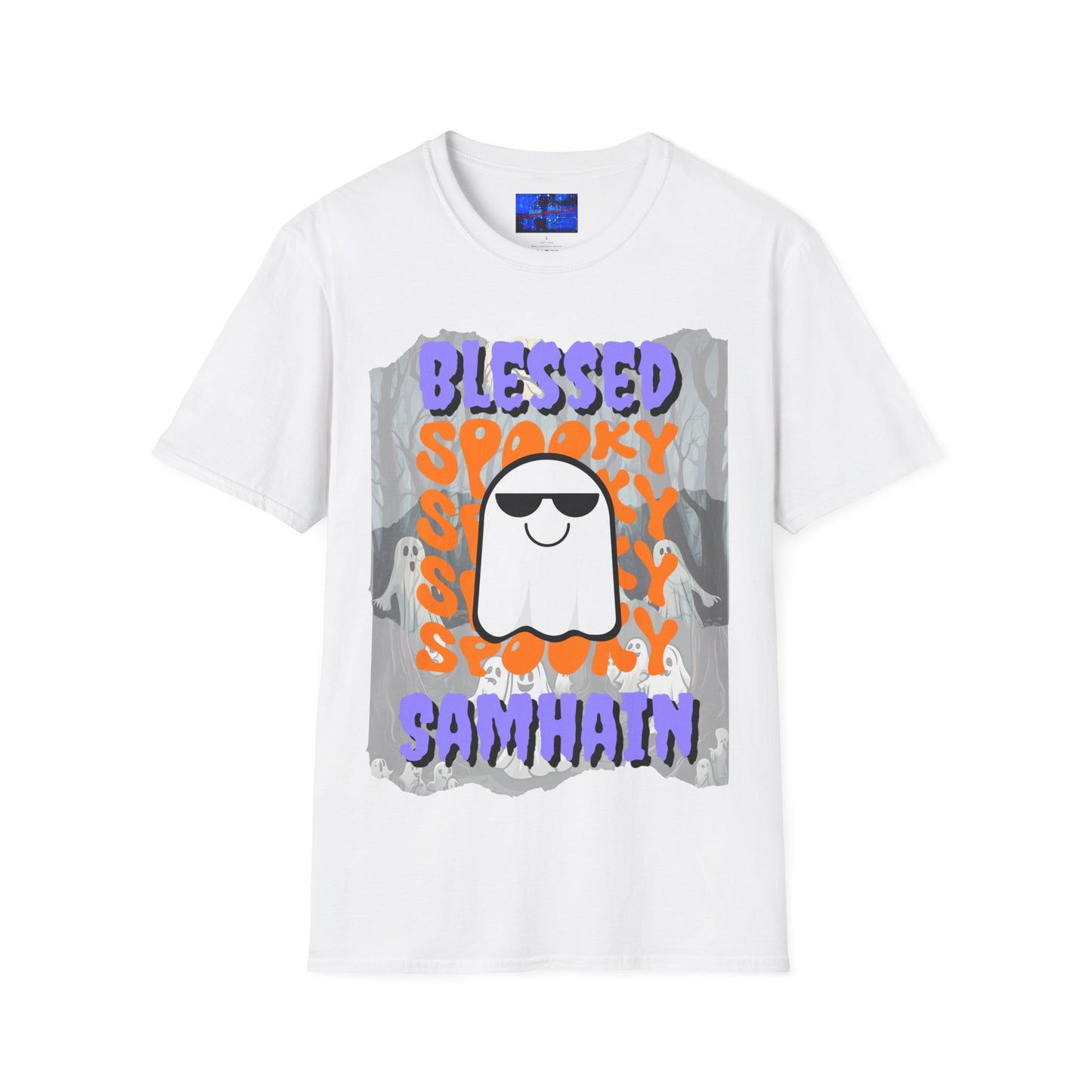 Spooky Blessed Samhain Ghost PRfont Unisex T-Shirt by cypherpunkgear