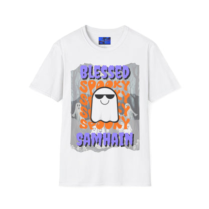 Spooky Blessed Samhain Ghost PRfont Unisex T-Shirt by cypherpunkgear