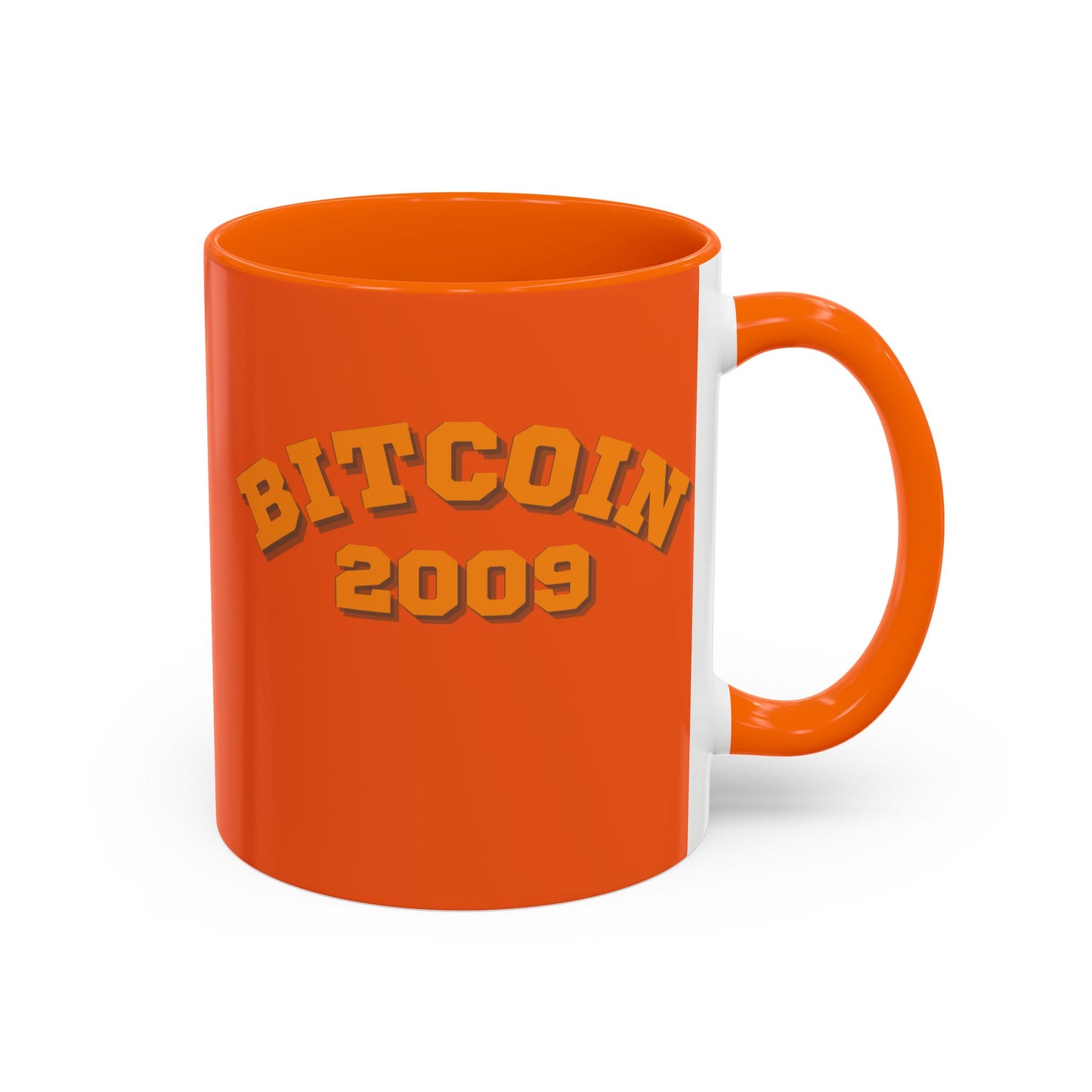 Bitcoin 2009 Orange Accent Mug by cypherpunkgear.com