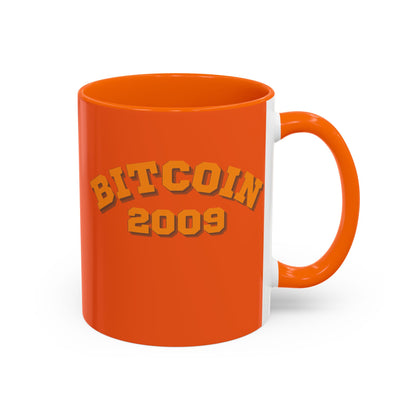 Bitcoin 2009 Orange Accent Mug by cypherpunkgear.com