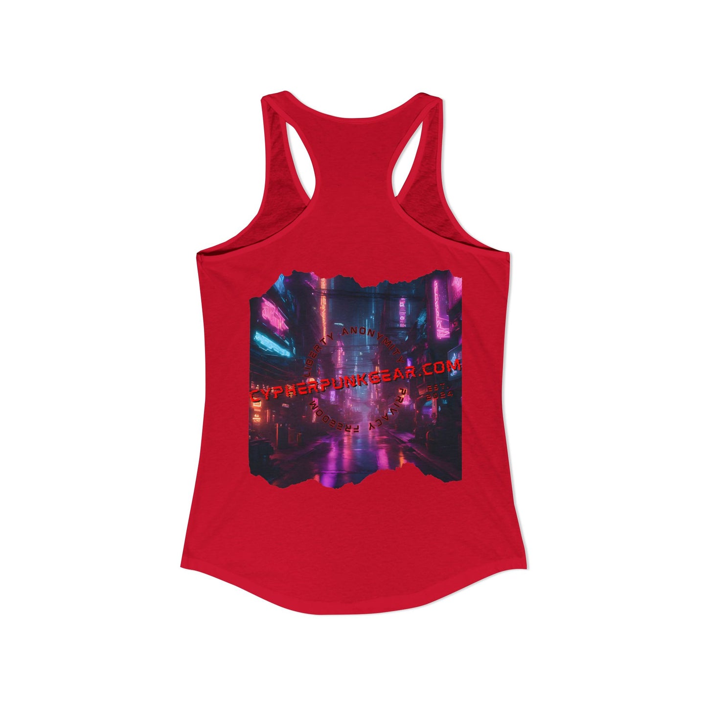 2-sided, cypherpunkgear.com Logo & Cityscape Women's Racerback Tank Top by cypherpunkgear.com