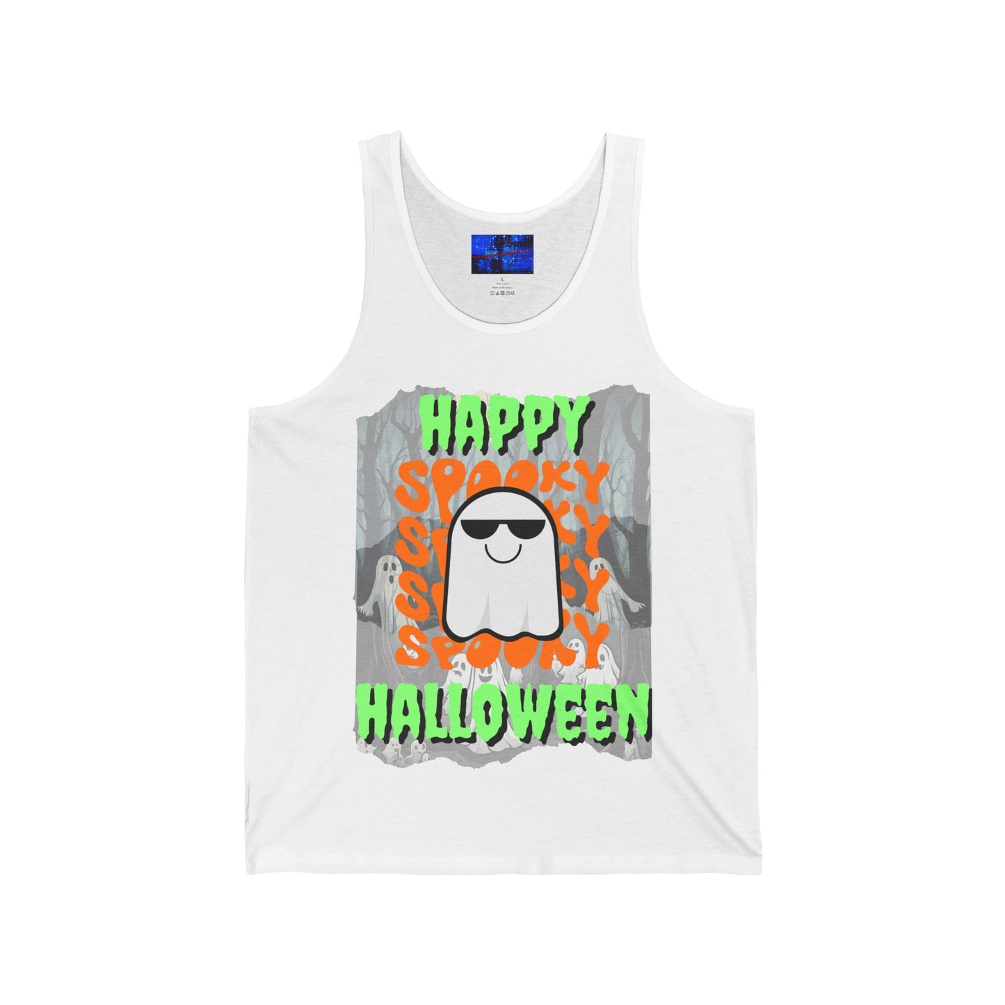 Spooky Happy Halloween Ghost GNfont Unisex Jersey Tank Top by cypherpunkgear