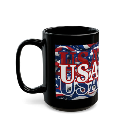 USA White font Center Patriot Black Mug by cypherpunkgear.com