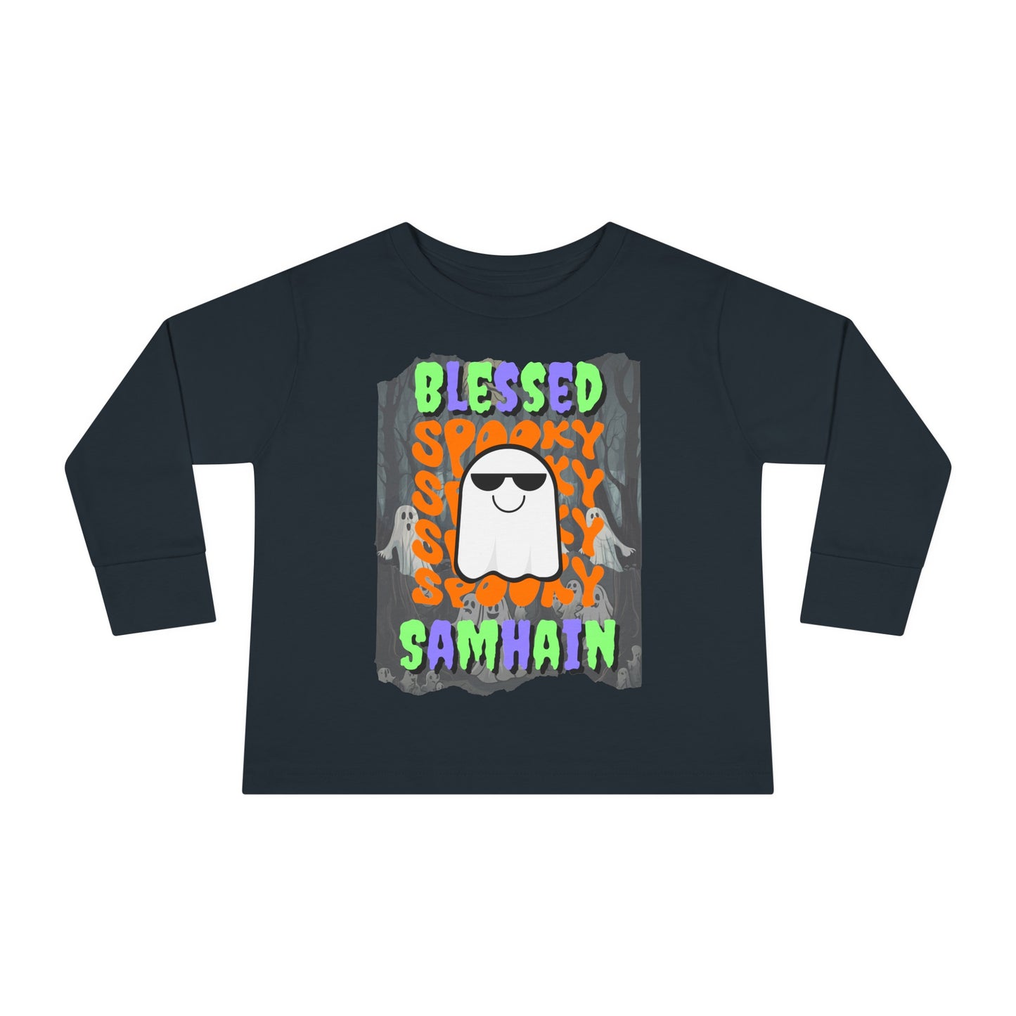 Spooky Blessed Samhain Ghost MXfont Toddler Long Sleeve Tee by cypherpunkgear