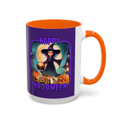 Happy Halloween Little Witch Purple font Purple Accent Mug by CreepyCrafts.boo