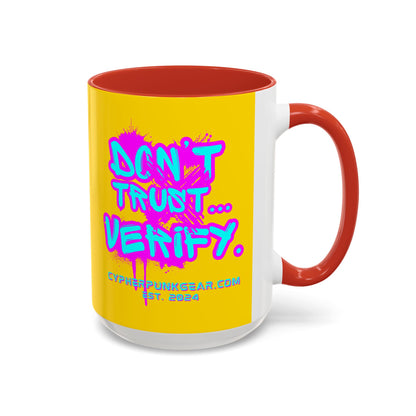 Don't Trust...Verify. Yellow Accent Mug by cypherpunkgear.com