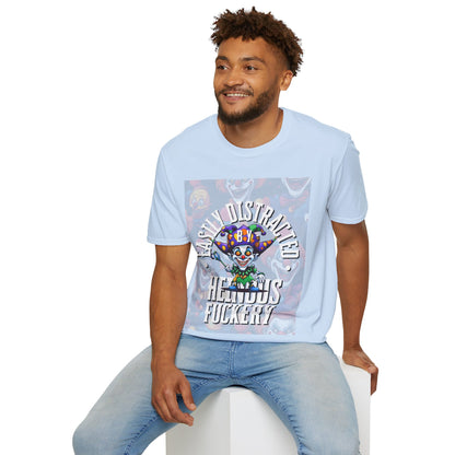 Easily Distracted by Heinous Fuckery Little Jincs Light colors Unisex T-Shirt by cypherpunkgear.com