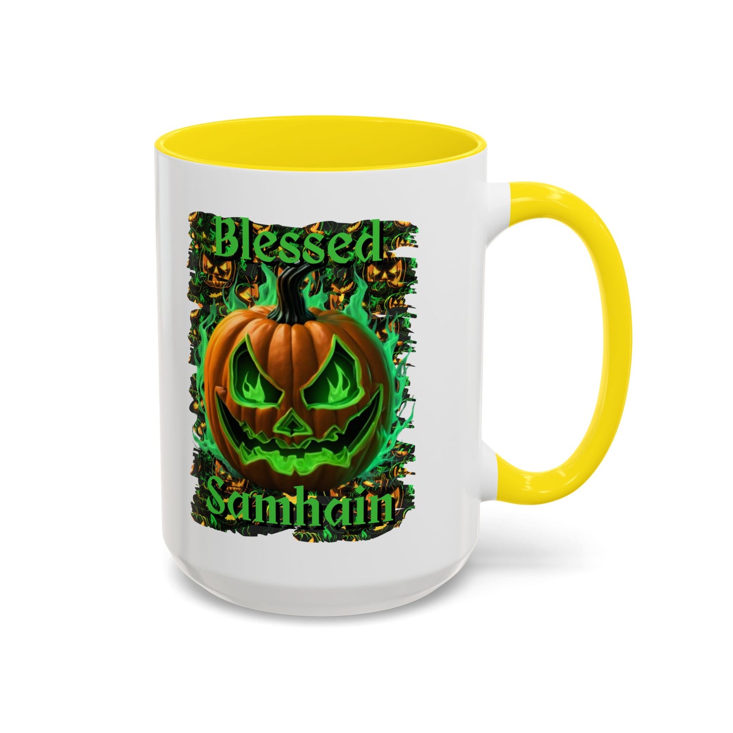 Blessed Samhain Green Jack White Accent Mug by CreepyCrafts.boo