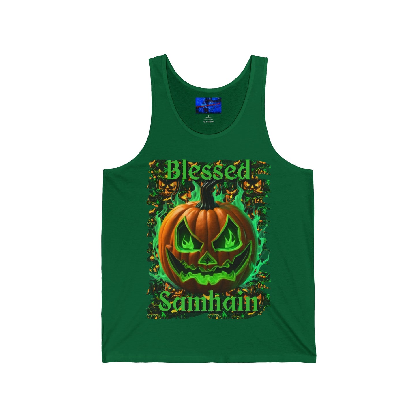 Blessed Samhain Green Jack Unisex Jersey Tank Top by cypherpunkgear