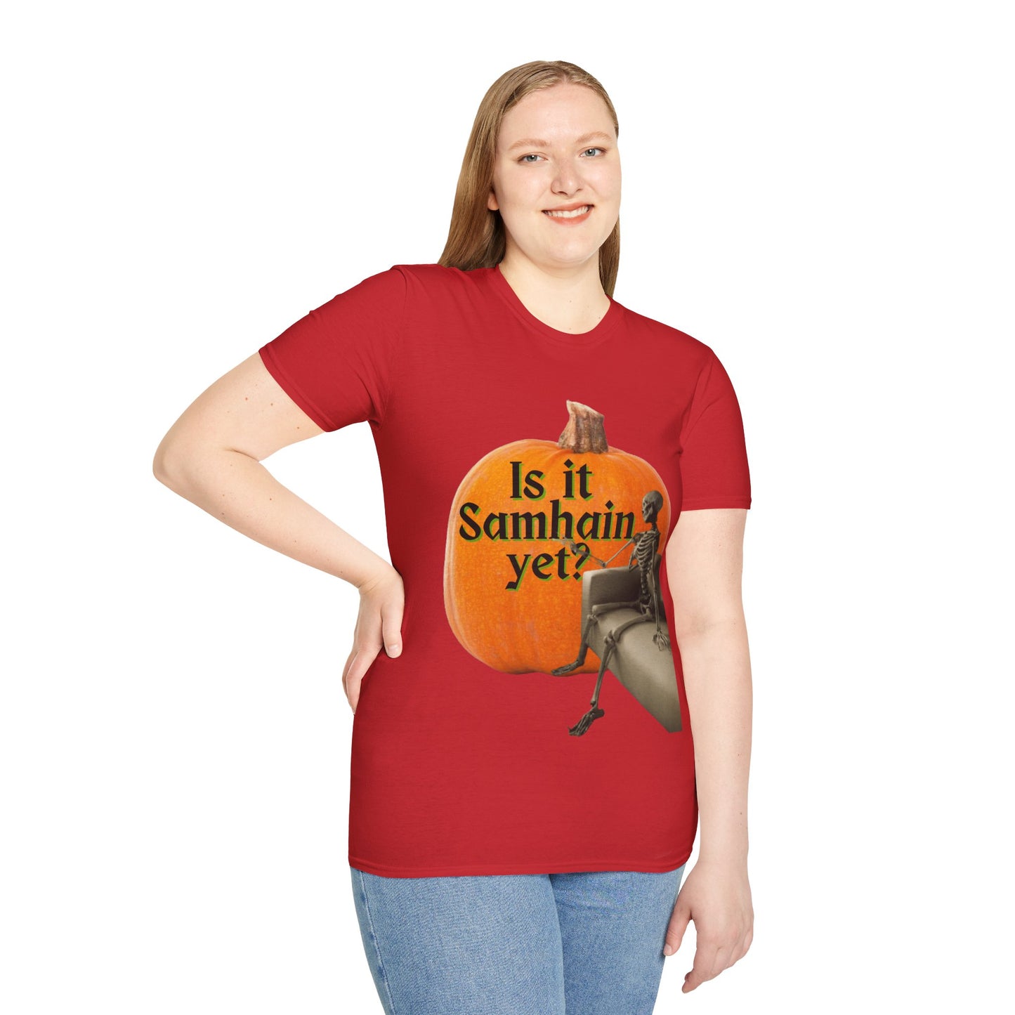 Is It Samhain Yet? Skeleton's Giant Pumpkin Light colors Unisex T-Shirt by CreepyCrafts.boo