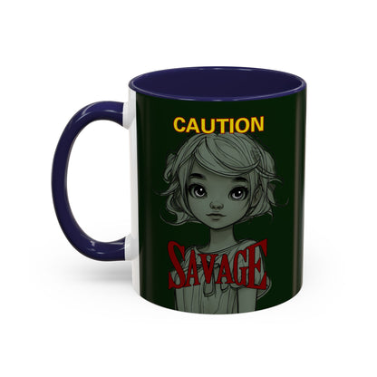 Caution, Savage Dark Green Accent Mug by cypherpunkgear.com