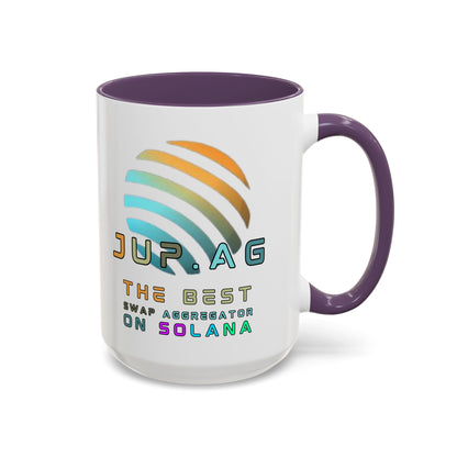 Jupiter (JUP) the best aggregator on Solana White Accent Mug by cypherpunkgear.com