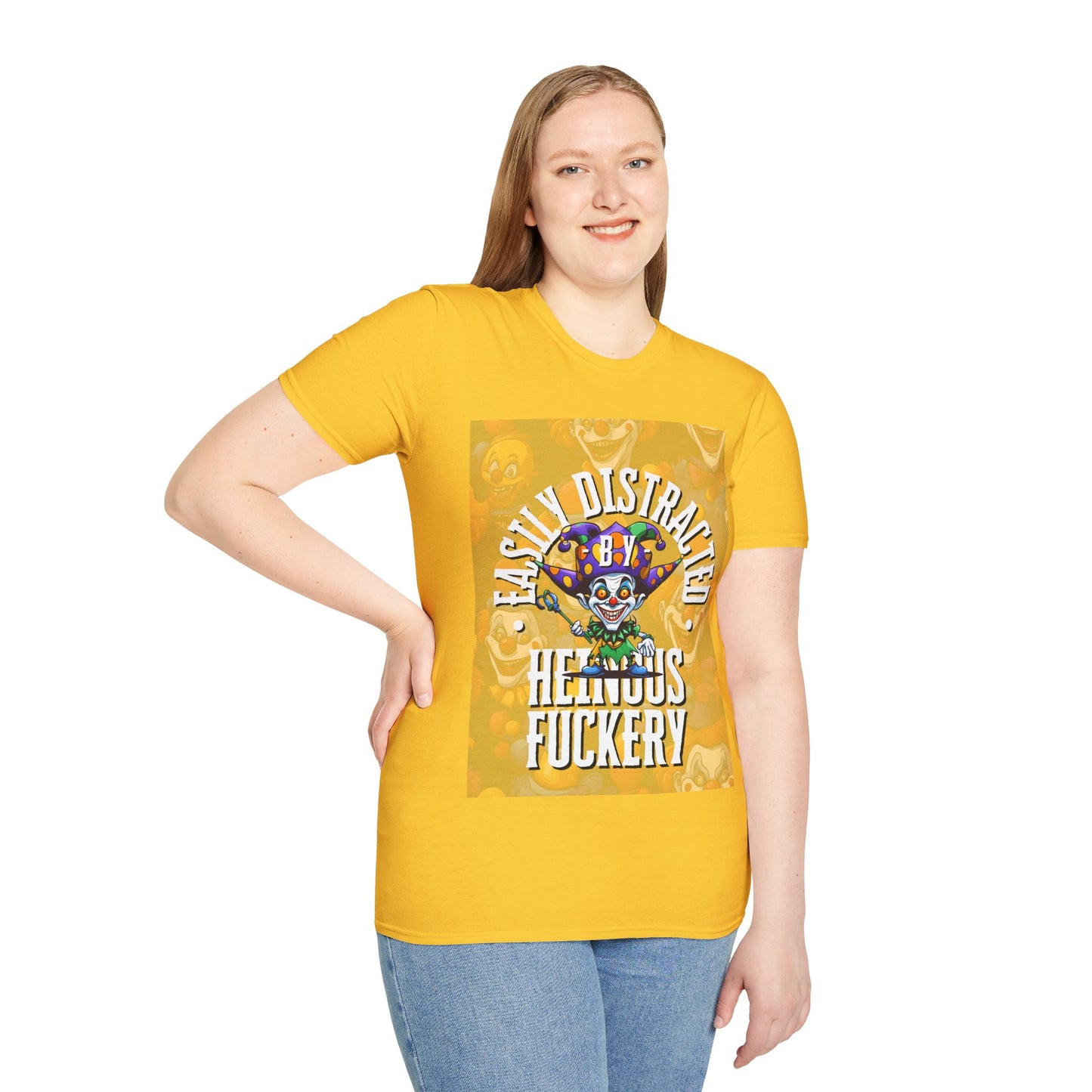 Easily Distracted by Heinous Fuckery Little Jincs Light colors Unisex T-Shirt by cypherpunkgear.com