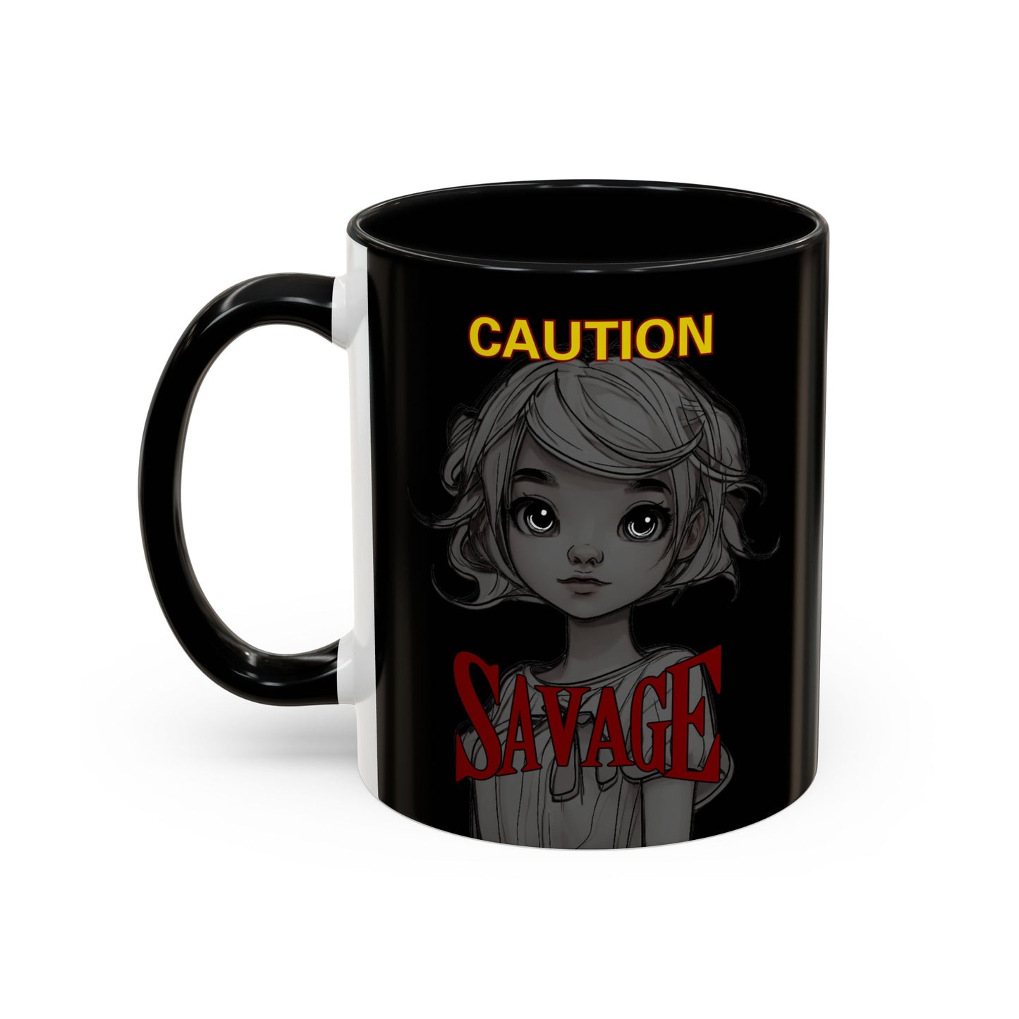 Caution, Savage Black Accent Mug by cypherpunkgear.com