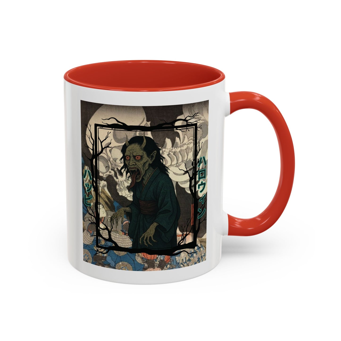 Yōkai Happy Halloween White Accent Mug by CreepyCrafts.boo