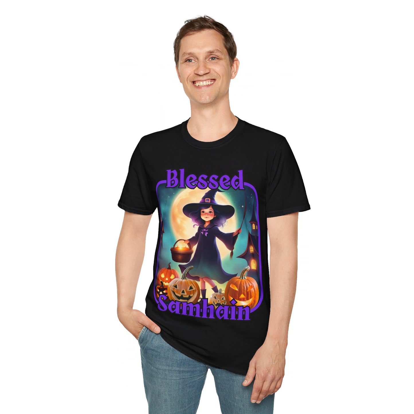 Blessed Samhain Little Witch PRfont DKcolors Unisex T-Shirt by cypherpunkgear