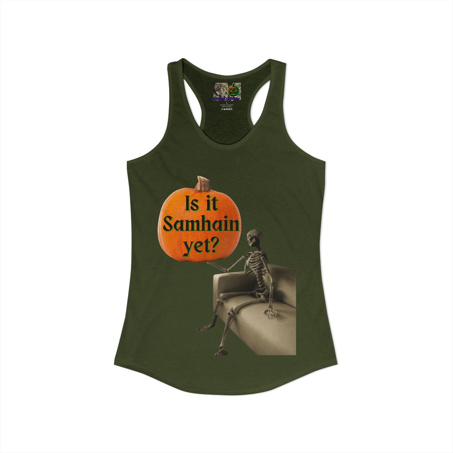 Is it Samhain yet? Skeleton's Pumpkin Women's Racerback Tank Top by CreepyCrafts.boo