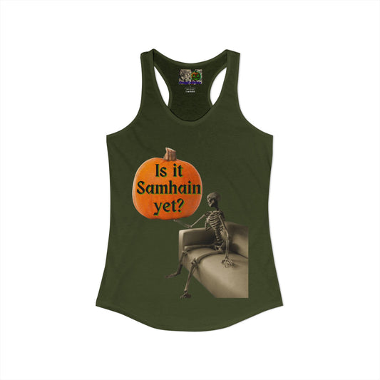 Is it Samhain yet? Skeleton's Pumpkin Women's Racerback Tank Top by CreepyCrafts.boo