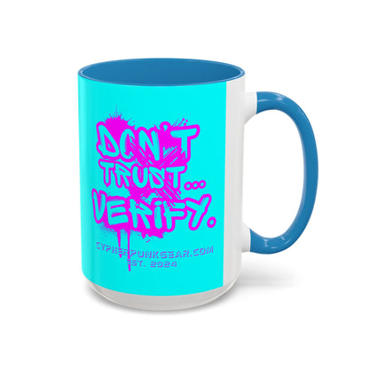 Don't Trust...Verify. Cyan Accent Mug by cypherpunkgear.com