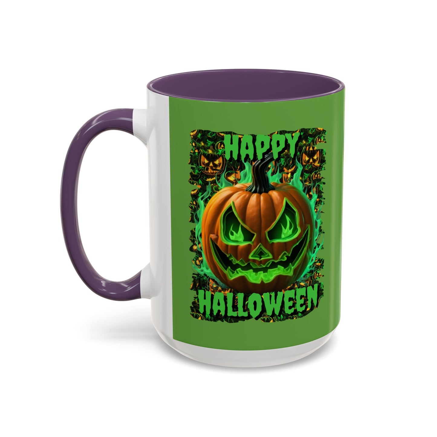 Happy Halloween Green Jack Green Accent Mug by CreepyCrafts.boo