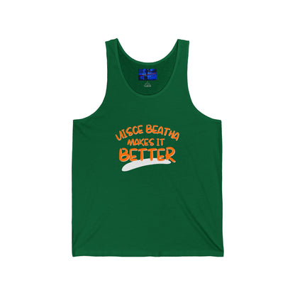 Uisce Beatha makes it better Orange font Unisex Jersey Tank Top by cypherpunkgear.com