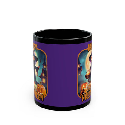 Happy Halloween Little Witch Orange font Purple Mug by CreepyCrafts.boo