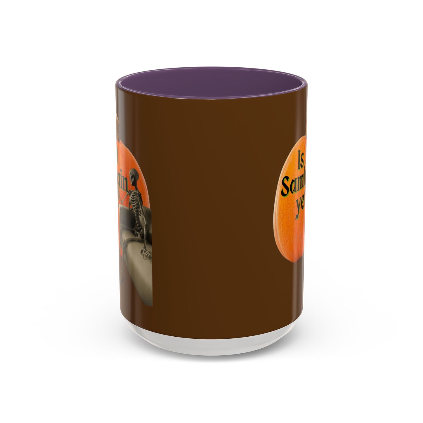 Is It Samhain Yet? Skeleton's Giant Pumpkin Brown Accent Mug by CreepyCrafts.boo